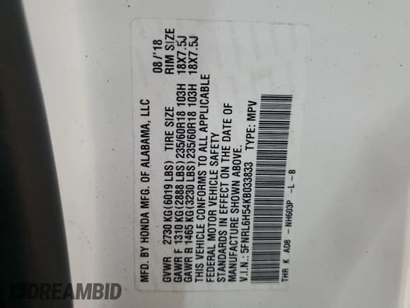 ✅ 2019 Honda Odyssey EX • VIN: 5FNRL6H54KB033833 • Lot: 71662145. Wystawiony na Copart z przebiegiem 74 126 mil. Bezpłatny archiwum sprzedaży aukcyjnych z USA i szczegółowy raport historii pojazdu na DreamBid. Zdjęcie 13.