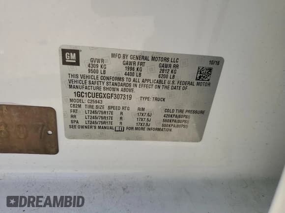 ✅ 2016 Chevrolet Silverado 2500HD Work Truck • VIN: 1GC1CUEGXGF307319 • Lot: 52299145. Listed on Copart with 61,792 mi. Free auction sales archive from the USA and detailed vehicle history report at DreamBid. Image 13.