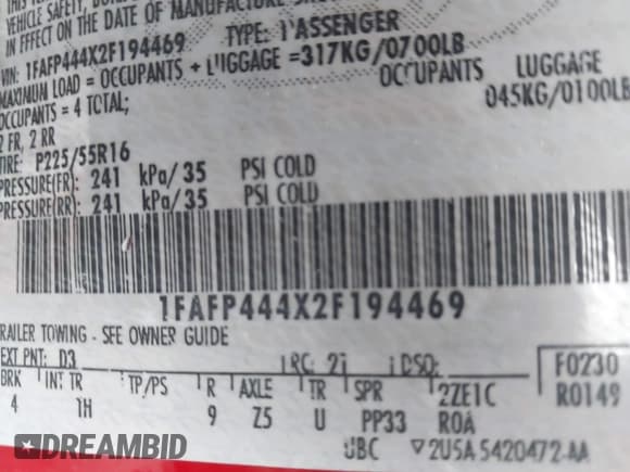 ✅ 2002 Ford Mustang Deluxe • VIN: 1FAFP444X2F194469 • Лот: 42358106. Опубликован ранее на IAAI с пробегом 207 138 миль. Бесплатный доступ к архиву аукционных продаж из США и подробный отчёт об истории автомобиля на DreamBid. Изображение 9.