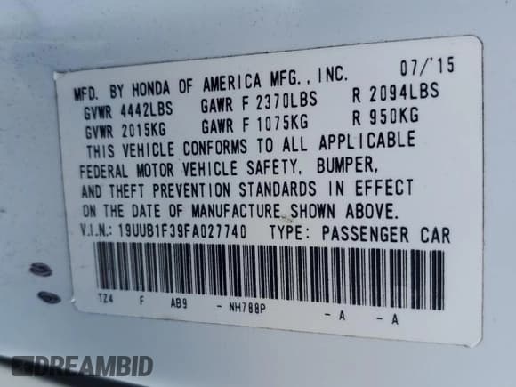 ✅ 2015 Acura TLX • VIN: 19UUB1F39FA027740 • Lot: 85765315. Listed on Copart with 67,909 mi. Free auction sales archive from the USA and detailed vehicle history report at DreamBid. Image 12.