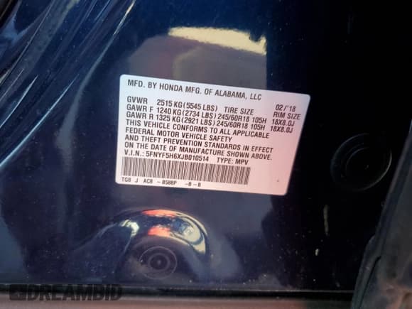 ✅ 2018 Honda Pilot EX-L • VIN: 5FNYF5H6XJB010514 • Лот: 42861075. Опубликован ранее на Copart с пробегом 85 757 миль. Бесплатный доступ к архиву аукционных продаж из США и подробный отчёт об истории автомобиля на DreamBid. Изображение 15.