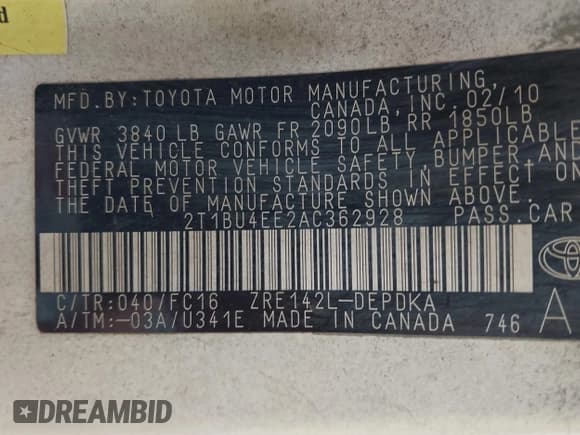 ✅ 2010 Toyota Corolla • VIN: 2T1BU4EE2AC362928 • Lot: 42200498. Wystawiony na IAAI z przebiegiem 236 324 mil. Bezpłatny archiwum sprzedaży aukcyjnych z USA i szczegółowy raport historii pojazdu na DreamBid. Zdjęcie 9.