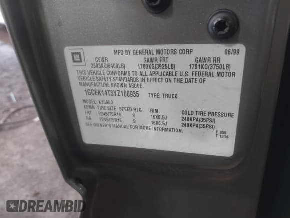 ✅ 2000 Chevrolet Silverado 1500 LS • VIN: 1GCEK14T3YZ100935 • Лот: 42500628. Опубликован ранее на IAAI с пробегом 170 589 миль. Бесплатный доступ к архиву аукционных продаж из США и подробный отчёт об истории автомобиля на DreamBid. Изображение 9.