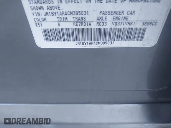 ✅ 2012 Infiniti M • VIN: JN1BY1AR4CM395031 • Lot: 43604025. Listed on IAAI with 223,674 mi. Free auction sales archive from the USA and detailed vehicle history report at DreamBid. Image 9.