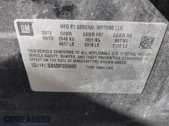 2013 Chevrolet Malibu LTZ z VIN 1G11H5SA5DF283605, wystawiony jako IAAI lot #43477302 z przebiegiem 160 937 mil mil oraz . Historia ofert i sprzedaży dostępna na DreamBid. Obrazek 9.