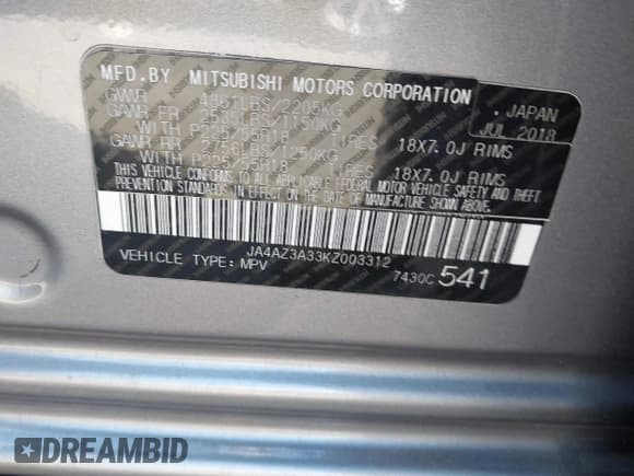 ✅ 2019 Mitsubishi Outlander ES • VIN: JA4AZ3A33KZ003312 • Лот: 43823433. Опубликован ранее на IAAI с пробегом 107 495 миль. Бесплатный доступ к архиву аукционных продаж из США и подробный отчёт об истории автомобиля на DreamBid. Изображение 9.