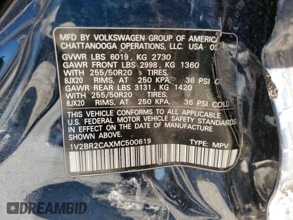 ✅ 2021 Volkswagen Atlas SEL • VIN: 1V2BR2CAXMC500619 • Lot: 82548775. Listed on Copart with Not provided. Free auction sales archive from the USA and detailed vehicle history report at DreamBid. Image 14.