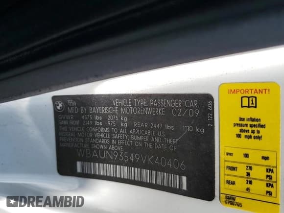 ✅ 2009 BMW 1 Series 135i • VIN: WBAUN93549VK40406 • Lot: 80407125. Wystawiony na Copart z przebiegiem 78 342 mil. Bezpłatny archiwum sprzedaży aukcyjnych z USA i szczegółowy raport historii pojazdu na DreamBid. Zdjęcie 12.