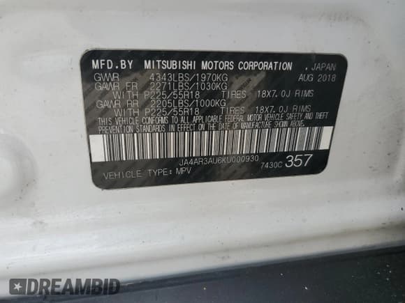 ✅ 2019 Mitsubishi Outlander ES • VIN: JA4AR3AU6KU000930 • Lot: 91611265. Listed on Copart with 93,844 mi. Free auction sales archive from the USA and detailed vehicle history report at DreamBid. Image 13.