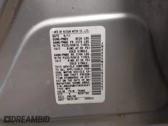 ✅ 2012 Nissan Rogue S • VIN: JN8AS5MV7CW354587 • Lot: 43401100. Wystawiony na IAAI z przebiegiem 108 006 mil. Bezpłatny archiwum sprzedaży aukcyjnych z USA i szczegółowy raport historii pojazdu na DreamBid. Zdjęcie 9.