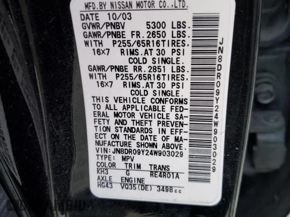 ✅ 2004 Nissan Pathfinder SE • VIN: JN8DR09Y24W903029 • Lot: 91024925. Listed on Copart with 165,062 mi. Free auction sales archive from the USA and detailed vehicle history report at DreamBid. Image 14.