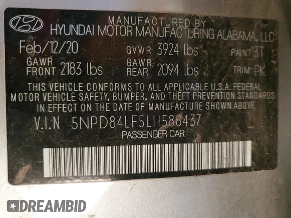 ✅ 2020 Hyundai Elantra SEL • VIN: 5NPD84LF5LH588437 • Лот: 90357575. Опубликован ранее на Copart с пробегом 108 710 миль. Бесплатный доступ к архиву аукционных продаж из США и подробный отчёт об истории автомобиля на DreamBid. Изображение 12.