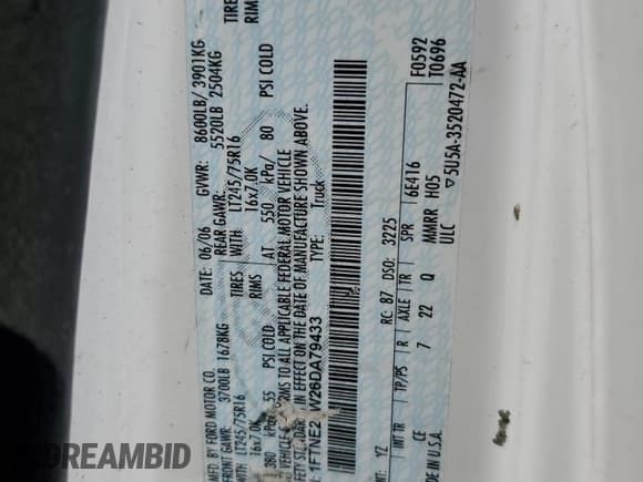 ✅ 2006 Ford Econoline Cargo • VIN: 1FTNE24W26DA79433 • Лот: 61733345. Опубликован ранее на Copart с пробегом 148 929 миль. Бесплатный доступ к архиву аукционных продаж из США и подробный отчёт об истории автомобиля на DreamBid. Изображение 13.