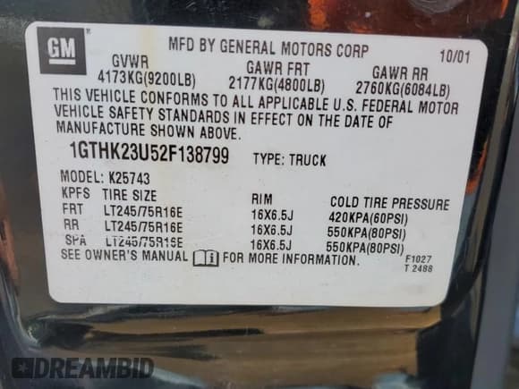 ✅ 2002 GMC Sierra 2500HD SLE • VIN: 1GTHK23U52F138799 • Лот: 46263915. Опубликован ранее на Copart с пробегом 189 691 миль. Бесплатный доступ к архиву аукционных продаж из США и подробный отчёт об истории автомобиля на DreamBid. Изображение 12.