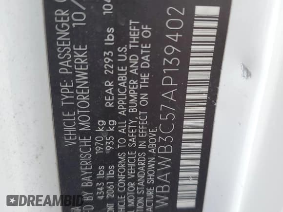 ✅ 2010 BMW 3 Series 328i • VIN: WBAWB3C57AP139402 • Lot: 80036005. Listed on Copart with 140,625 mi. Free auction sales archive from the USA and detailed vehicle history report at DreamBid. Image 12.