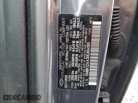 2021 Hyundai Kona SE с VIN KM8K12AA3MU664165, выставлен на аукционе Copart как лот 71531275 с пробегом Не указан миль и Списание • Salvage title. История ставок и продаж доступна на DreamBid. Изображение 14.