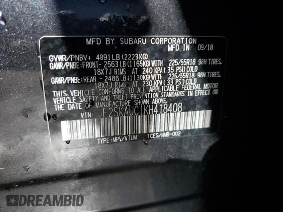 ✅ 2019 Subaru Forester Limited • VIN: JF2SKAUC1KH418408 • Lot: 73051494. Listed on Copart with 39,448 mi. Free auction sales archive from the USA and detailed vehicle history report at DreamBid. Image 13.