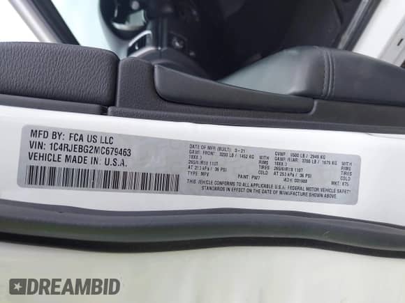 2021 Jeep Grand Cherokee 80th Anniversary with VIN 1C4RJEBG2MC679463, listed as a IAAI auction lot 42245551 with 78,360 mi miles and . Bid and sale history available at DreamBid. Image 9.