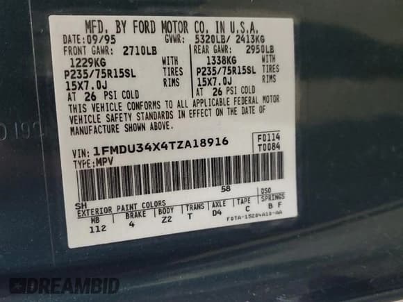 ✅ 1996 Ford Explorer XL • VIN: 1FMDU34X4TZA18916 • Лот: 68381925. Опубликован ранее на Copart с пробегом 46 873 миль. Бесплатный доступ к архиву аукционных продаж из США и подробный отчёт об истории автомобиля на DreamBid. Изображение 13.