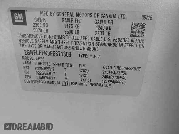 ✅ 2015 Chevrolet Equinox LT • VIN: 2GNFLFEK9F6371308 • Лот: 43397230. Опубликован ранее на IAAI с пробегом 95 838 миль. Бесплатный доступ к архиву аукционных продаж из США и подробный отчёт об истории автомобиля на DreamBid. Изображение 9.