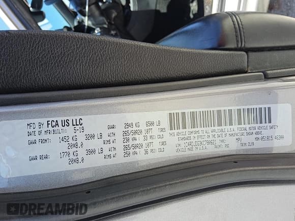 ✅ 2019 Dodge Durango GT Plus • VIN: 1C4RDJDG3KC780621 • Lot: 57575465. Listed on Copart with 129,836 mi. Free auction sales archive from the USA and detailed vehicle history report at DreamBid. Image 13.