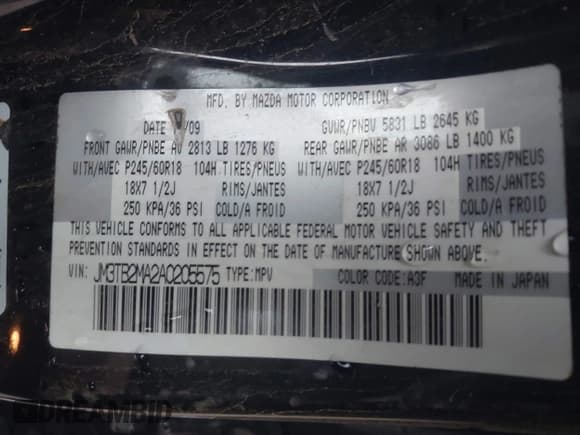 ✅ 2010 Mazda CX-9 Sport • VIN: JM3TB2MA2A0205575 • Lot: 41952667. Listed on IAAI with 183,790 mi. Free auction sales archive from the USA and detailed vehicle history report at DreamBid. Image 9.