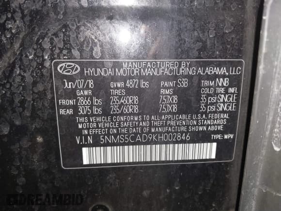 ✅ 2019 Hyundai Santa Fe Ultimate • VIN: 5NMS5CAD9KH002846 • Лот: 41835869. Опубликован ранее на IAAI с пробегом 93 936 миль. Бесплатный доступ к архиву аукционных продаж из США и подробный отчёт об истории автомобиля на DreamBid. Изображение 9.