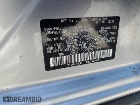 ✅ 2024 Subaru Crosstrek Premium • VIN: JF2GUADC3R8281160 • Lot: 80184735. Listed on Copart with 11,226 mi. Free auction sales archive from the USA and detailed vehicle history report at DreamBid. Image 14.