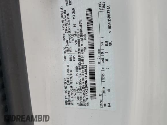 ✅ 2022 Ford F-250 XL • VIN: 1FT7X2B69NEF32932 • Lot: 58431385. Listed on Copart with 84,700 mi. Free auction sales archive from the USA and detailed vehicle history report at DreamBid. Image 12.