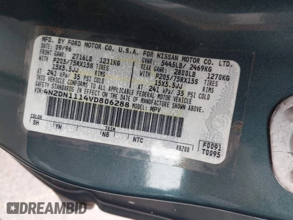 ✅ 1997 Nissan Quest XE • VIN: 4N2DN1114VD806288 • Lot: 41280822. Listed on IAAI with 162,106 mi. Free auction sales archive from the USA and detailed vehicle history report at DreamBid. Image 9.