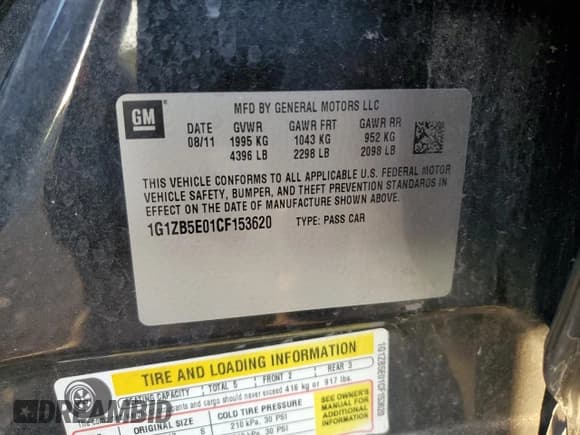 ✅ 2012 Chevrolet Malibu 1LS • VIN: 1G1ZB5E01CF153620 • Lot: 72558544. Listed on Copart with 170,733 mi. Free auction sales archive from the USA and detailed vehicle history report at DreamBid. Image 14.