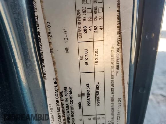 ✅ 2002 Dodge Cargo • VIN: 2B6HB11YX2K115329 • Lot: 85882205. Listed on Copart with 161,159 mi. Free auction sales archive from the USA and detailed vehicle history report at DreamBid. Image 13.