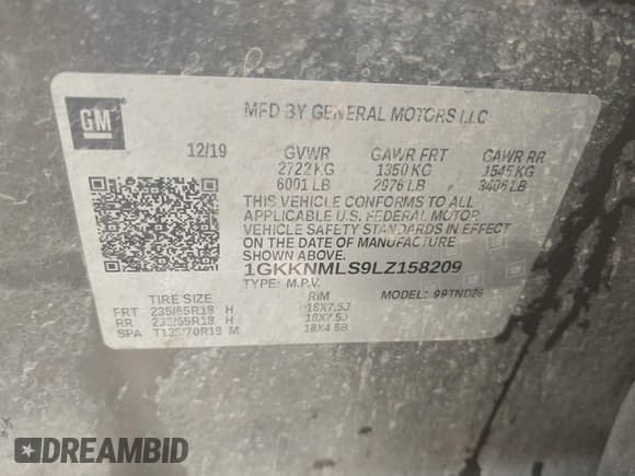 ✅ 2020 GMC Acadia SLT • VIN: 1GKKNMLS9LZ158209 • Лот: 42793514. Опубликован ранее на IAAI с пробегом 128 080 миль. Бесплатный доступ к архиву аукционных продаж из США и подробный отчёт об истории автомобиля на DreamBid. Изображение 9.
