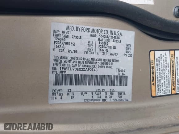 ✅ 2002 Ford Explorer XLT • VIN: 1FMZU73EX2ZA92143 • Лот: 42345344. Опубликован ранее на IAAI с пробегом Не указан. Бесплатный доступ к архиву аукционных продаж из США и подробный отчёт об истории автомобиля на DreamBid. Изображение 9.