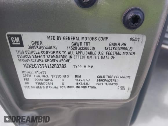 ✅ 2001 GMC Yukon SLT • VIN: 1GKEC13T41J283382 • Lot: 43426997. Wystawiony na IAAI z przebiegiem 148 536 mil. Bezpłatny archiwum sprzedaży aukcyjnych z USA i szczegółowy raport historii pojazdu na DreamBid. Zdjęcie 9.
