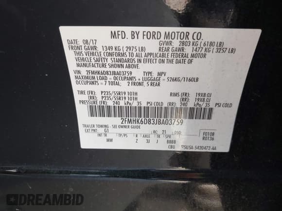 ✅ 2018 Ford Flex Limited • VIN: 2FMHK6D83JBA03759 • Лот: 42194931. Опубликован ранее на IAAI с пробегом 102 108 миль. Бесплатный доступ к архиву аукционных продаж из США и подробный отчёт об истории автомобиля на DreamBid. Изображение 9.