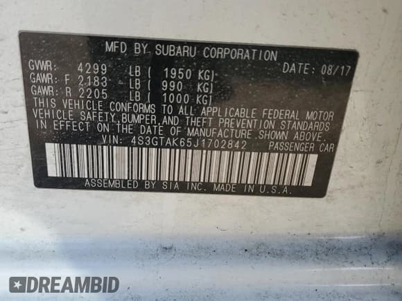 ✅ 2018 Subaru Impreza Special Sports • VIN: 4S3GTAK65J1702842 • Lot: 48484425. Listed on Copart with 90,265 mi. Free auction sales archive from the USA and detailed vehicle history report at DreamBid. Image 12.