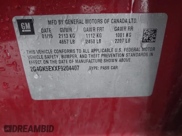 ✅ 2015 Buick Regal • VIN: 2G4GK5EXXF9204407 • Lot: 43819145. Listed on IAAI with 51,760 mi. Free auction sales archive from the USA and detailed vehicle history report at DreamBid. Image 9.