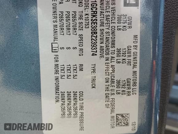 ✅ 2011 Chevrolet Silverado 1500 LT • VIN: 1GCRKSE38BZ239374 • Lot: 65567264. Listed on Copart with 133,080 mi. Free auction sales archive from the USA and detailed vehicle history report at DreamBid. Image 14.