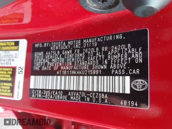 ✅ 2019 Toyota Camry LE • VIN: 4T1B11HK4KU215891 • Lot: 43546575. Wystawiony na IAAI z przebiegiem 149 949 mil. Bezpłatny archiwum sprzedaży aukcyjnych z USA i szczegółowy raport historii pojazdu na DreamBid. Zdjęcie 9.