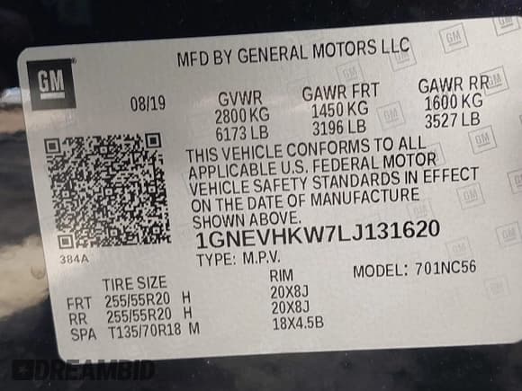 ✅ 2020 Chevrolet Traverse LT • VIN: 1GNEVHKW7LJ131620 • Лот: 43509865. Опубликован ранее на IAAI с пробегом 95 735 миль. Бесплатный доступ к архиву аукционных продаж из США и подробный отчёт об истории автомобиля на DreamBid. Изображение 9.