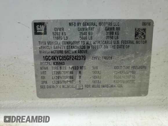 2016 Chevrolet Silverado 3500HD Work Truck с VIN 1GC4KYC85GF242379, выставлен на аукционе Copart как лот 44536645 с пробегом 218 122 миль миль и Чистый • Clean title. История ставок и продаж доступна на DreamBid. Изображение 12.