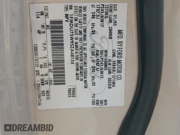 ✅ 2005 Ford Explorer Limited • VIN: 1FMDU75W95ZA48154 • Lot: 63396325. Wystawiony na Copart z przebiegiem 147 347 mil. Bezpłatny archiwum sprzedaży aukcyjnych z USA i szczegółowy raport historii pojazdu na DreamBid. Zdjęcie 13.