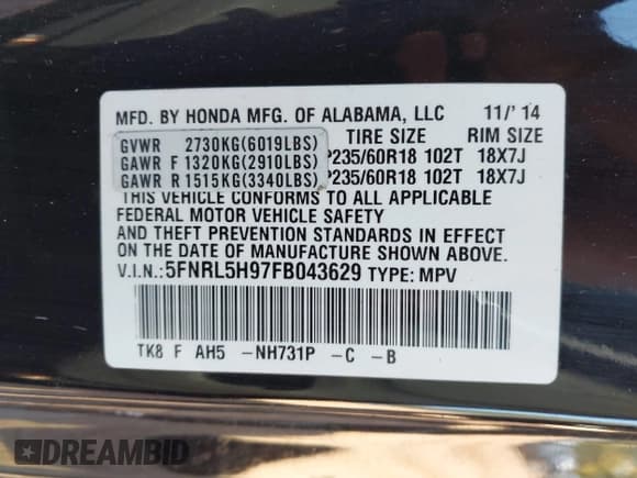 ✅ 2015 Honda Odyssey Touring Elite • VIN: 5FNRL5H97FB043629 • Lot: 43580906. Wystawiony na IAAI z przebiegiem 150 155 mil. Bezpłatny archiwum sprzedaży aukcyjnych z USA i szczegółowy raport historii pojazdu na DreamBid. Zdjęcie 9.