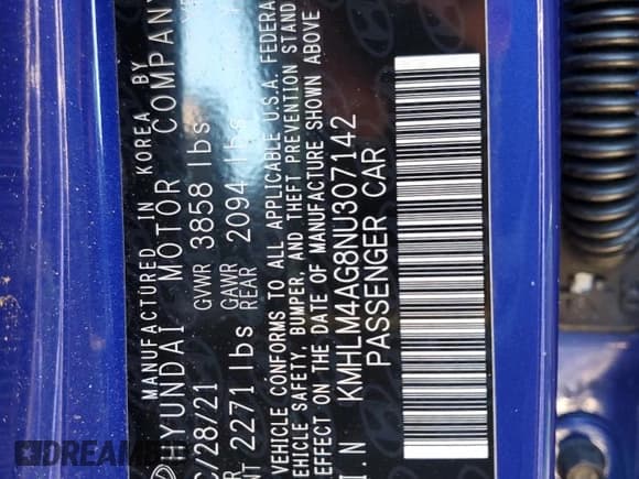 ✅ 2022 Hyundai Elantra SEL • VIN: KMHLM4AG8NU307142 • Lot: 90085465. Listed on Copart with 51,292 mi. Free auction sales archive from the USA and detailed vehicle history report at DreamBid. Image 13.