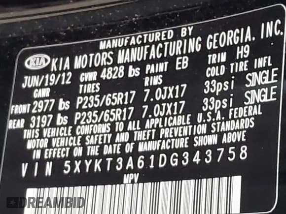 ✅ 2013 Kia Sorento LX • VIN: 5XYKT3A61DG343758 • Лот: 43584131. Опубликован ранее на IAAI с пробегом 160 134 миль. Бесплатный доступ к архиву аукционных продаж из США и подробный отчёт об истории автомобиля на DreamBid. Изображение 9.