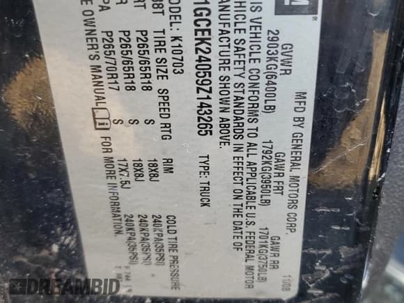 ✅ 2009 Chevrolet Silverado 1500 • VIN: 1GCEK24059Z143265 • Лот: 89331855. Опубликован ранее на Copart с пробегом 195 735 миль. Бесплатный доступ к архиву аукционных продаж из США и подробный отчёт об истории автомобиля на DreamBid. Изображение 13.