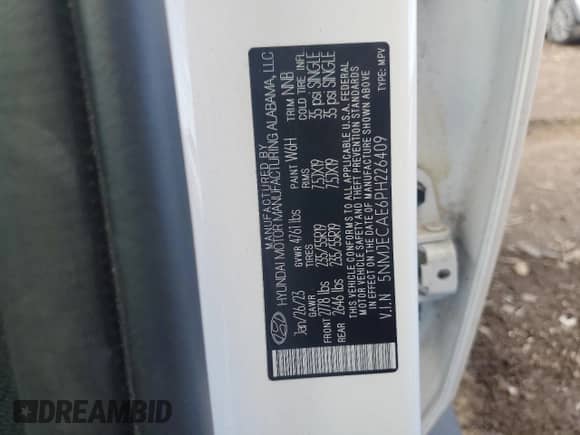 2023 Hyundai Tucson Limited z VIN 5NMJECAE6PH226409, wystawiony jako Copart lot #82287505 z przebiegiem 17 702 mil mil oraz Szkoda całkowita • Salvage title. Historia ofert i sprzedaży dostępna na DreamBid. Obrazek 13.