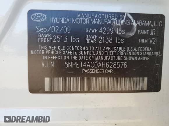 2010 Hyundai Sonata GLS с VIN 5NPET4AC0AH628576, выставлен на аукционе Copart как лот 72917664 с пробегом 67 297 миль миль и Списание • Salvage title. История ставок и продаж доступна на DreamBid. Изображение 12.