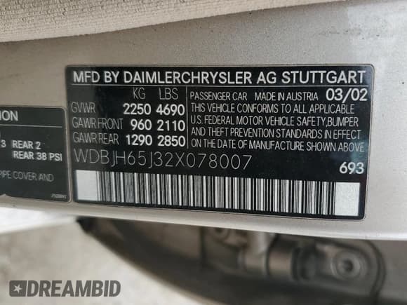 ✅ 2002 Mercedes-Benz E 320 • VIN: WDBJH65J32X078007 • Lot: 86500244. Listed on Copart with 178,478 mi. Free auction sales archive from the USA and detailed vehicle history report at DreamBid. Image 14.